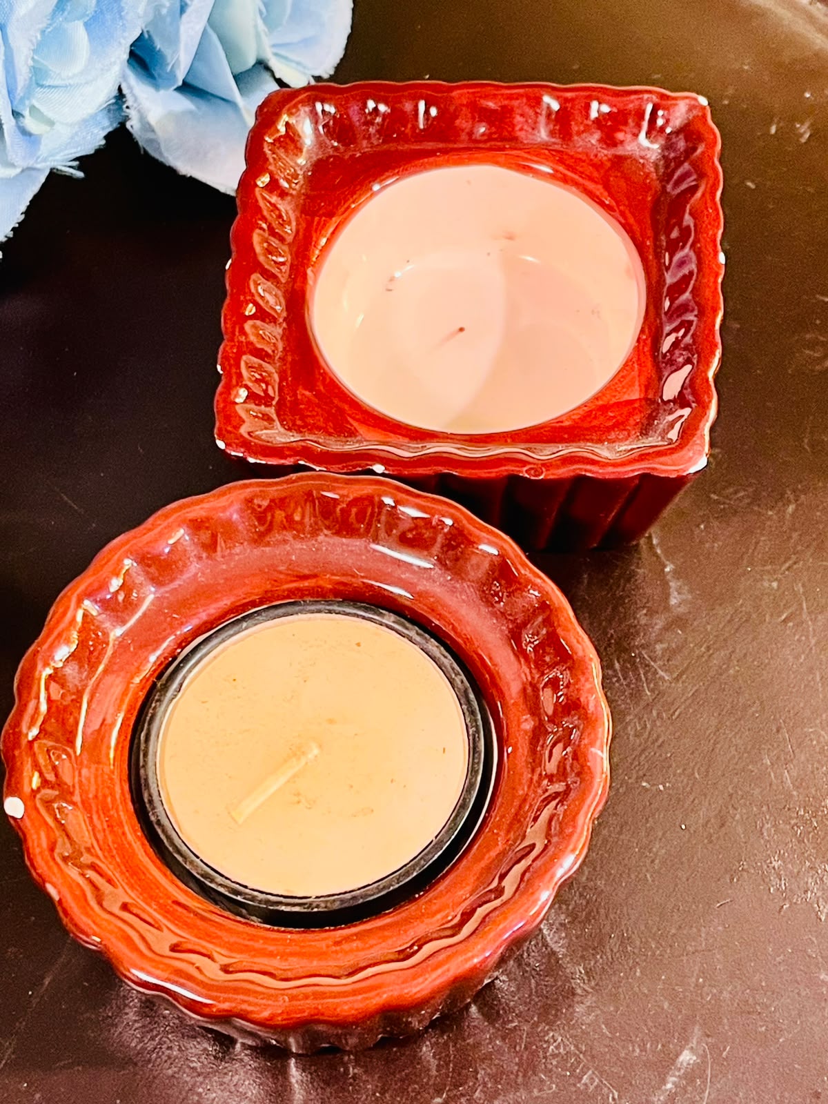 Red Ceramic Tealight Candle Holder Set (2 Piece)