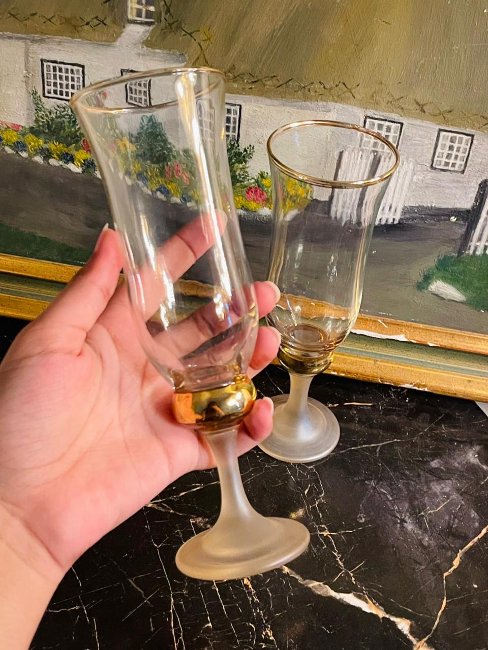 Set of 2 Crystal Gold Goblets – Gold Ball Stem Iced Tea Glasses