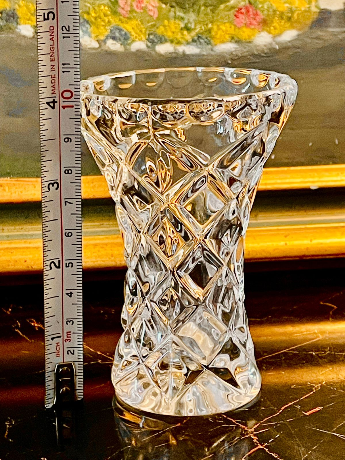 Small Cut Crystal Bud Vase – Diamond Pattern Vintage English Glass