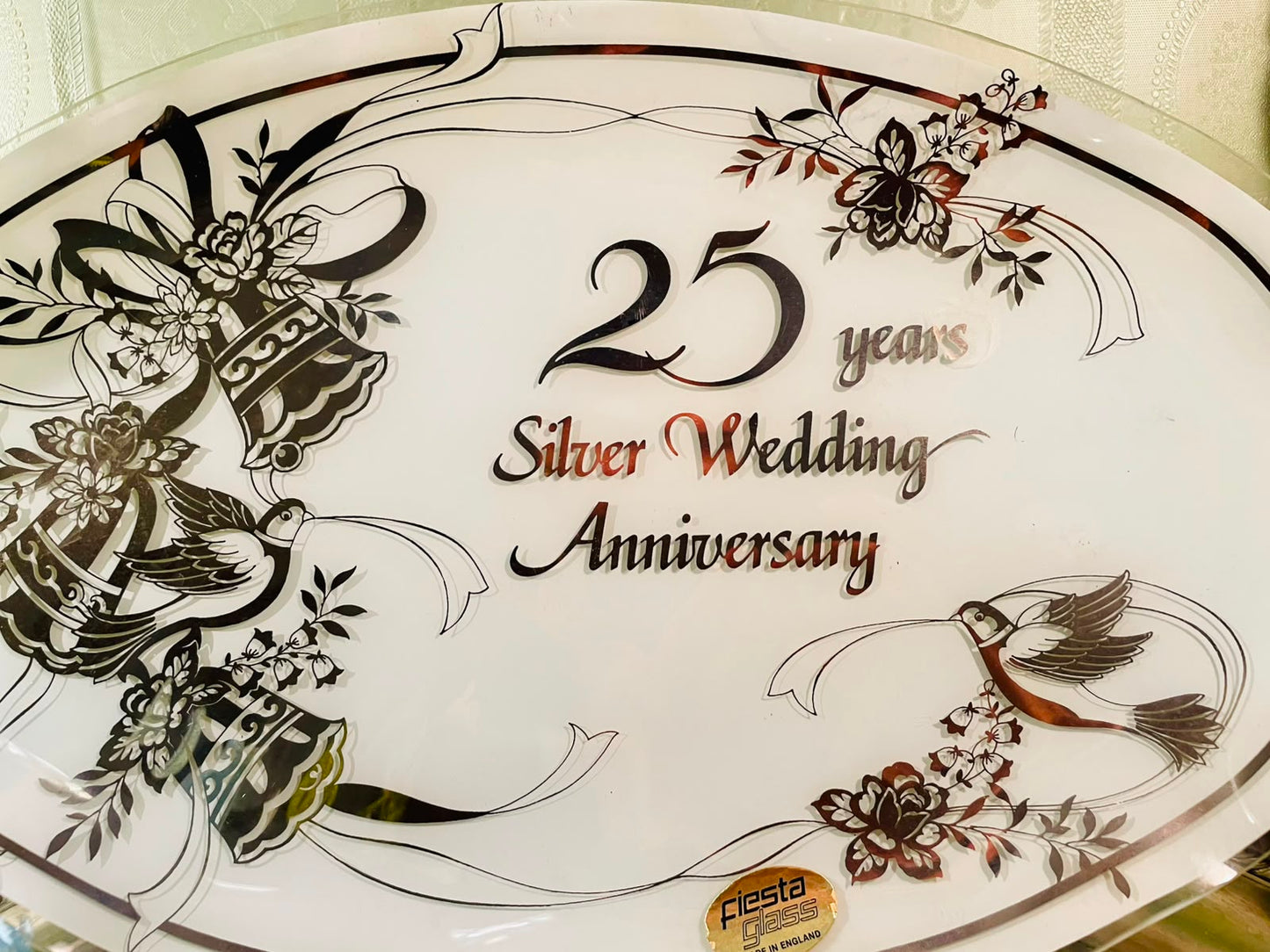 Fiesta Silver Wedding Anniversary Crystal Plate – 15 Inch