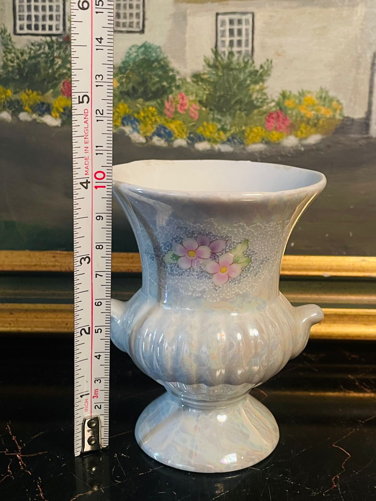 Iridescent Floral Mini Vase ( 10cm ) – Vintage Pearl Lustre Finish – England