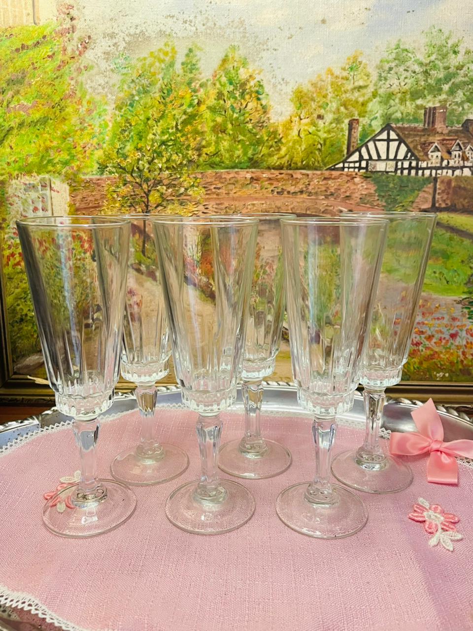Vintage Set of 6 French Luminarc Lance Style Glasses – Elegant Retro Drinkware