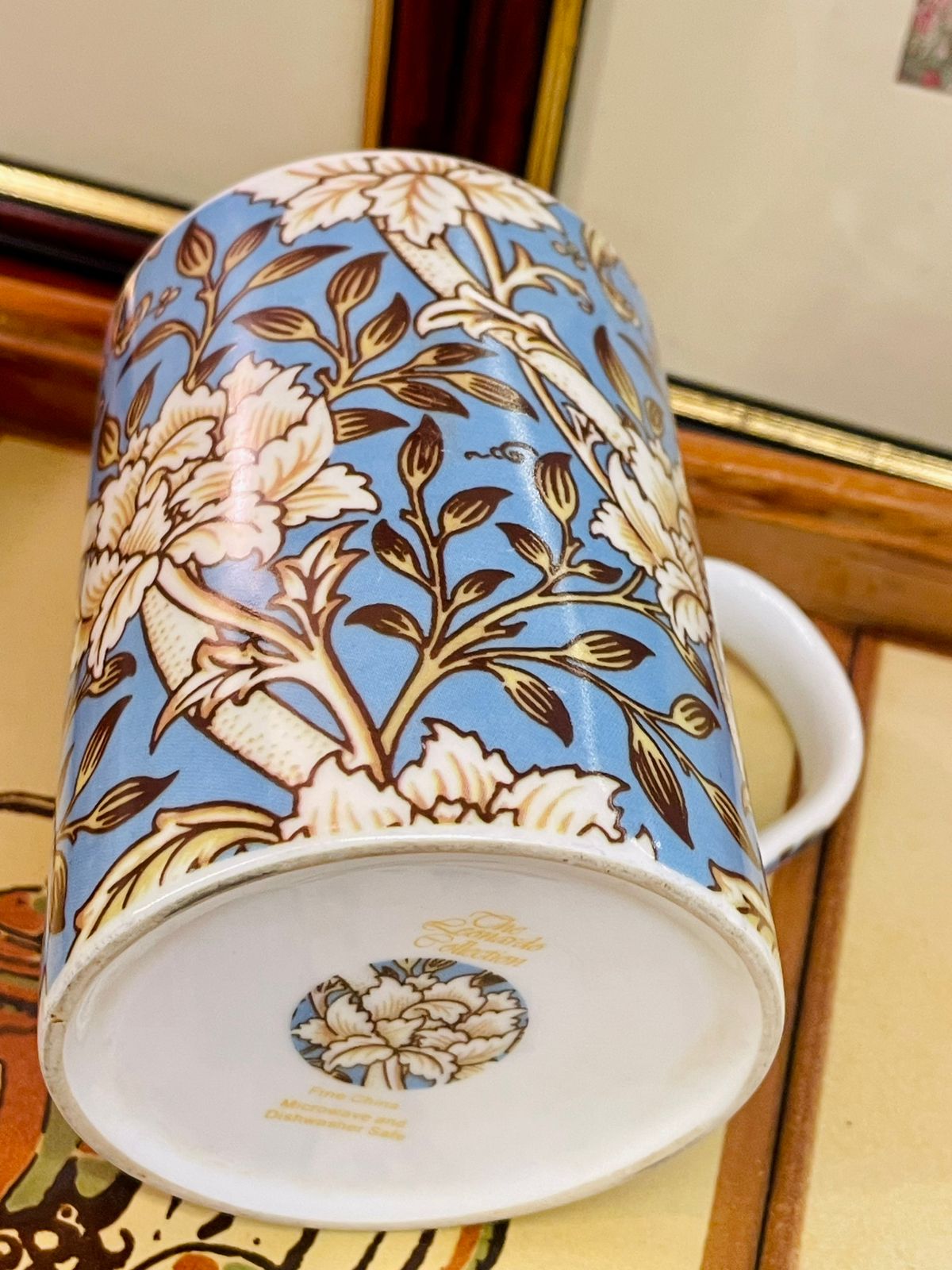 Floral Blue Fine China Mug – Vintage Style – Microwave Safe