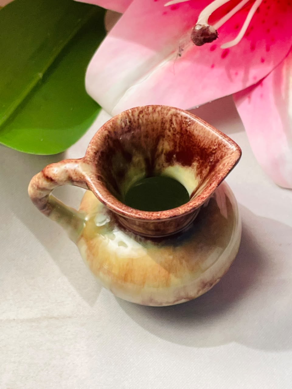 Small Brown Glazed Ceramic Jug Vase Approx. 7 cm