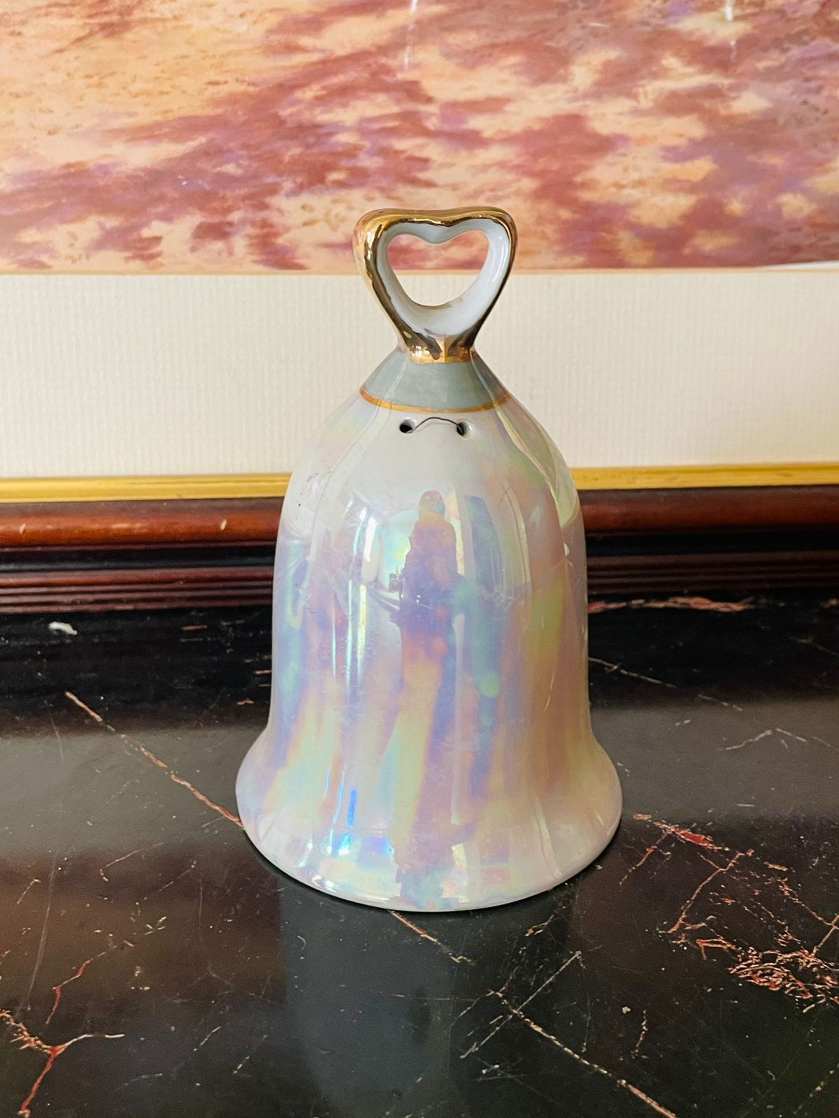 Vintage Cayman Islands Souvenir Porcelain Bell – Iridescent Finish with Sea Turtle Design