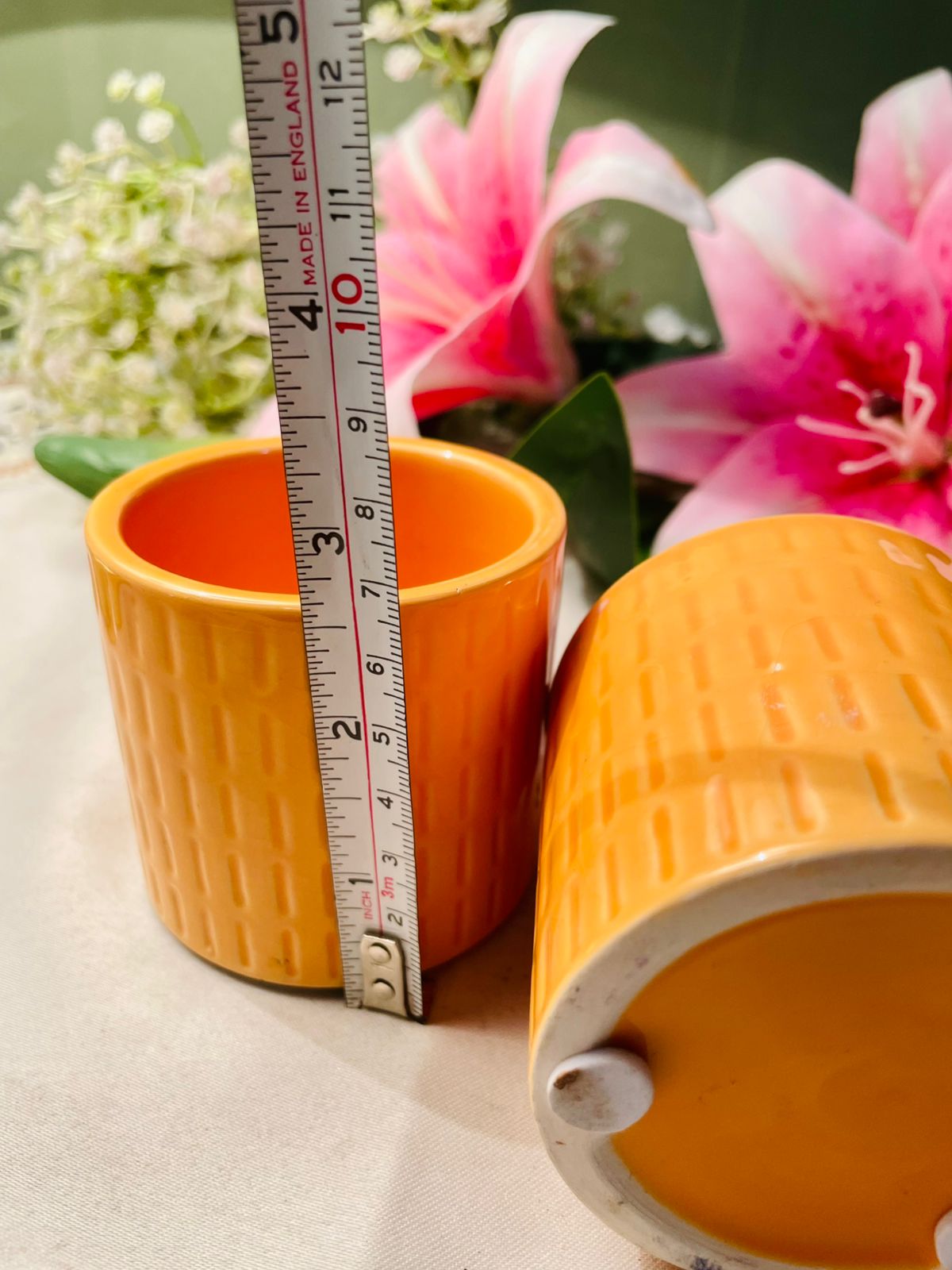 Orange Textured Ceramic Mini Planters 2pc Set 3 in