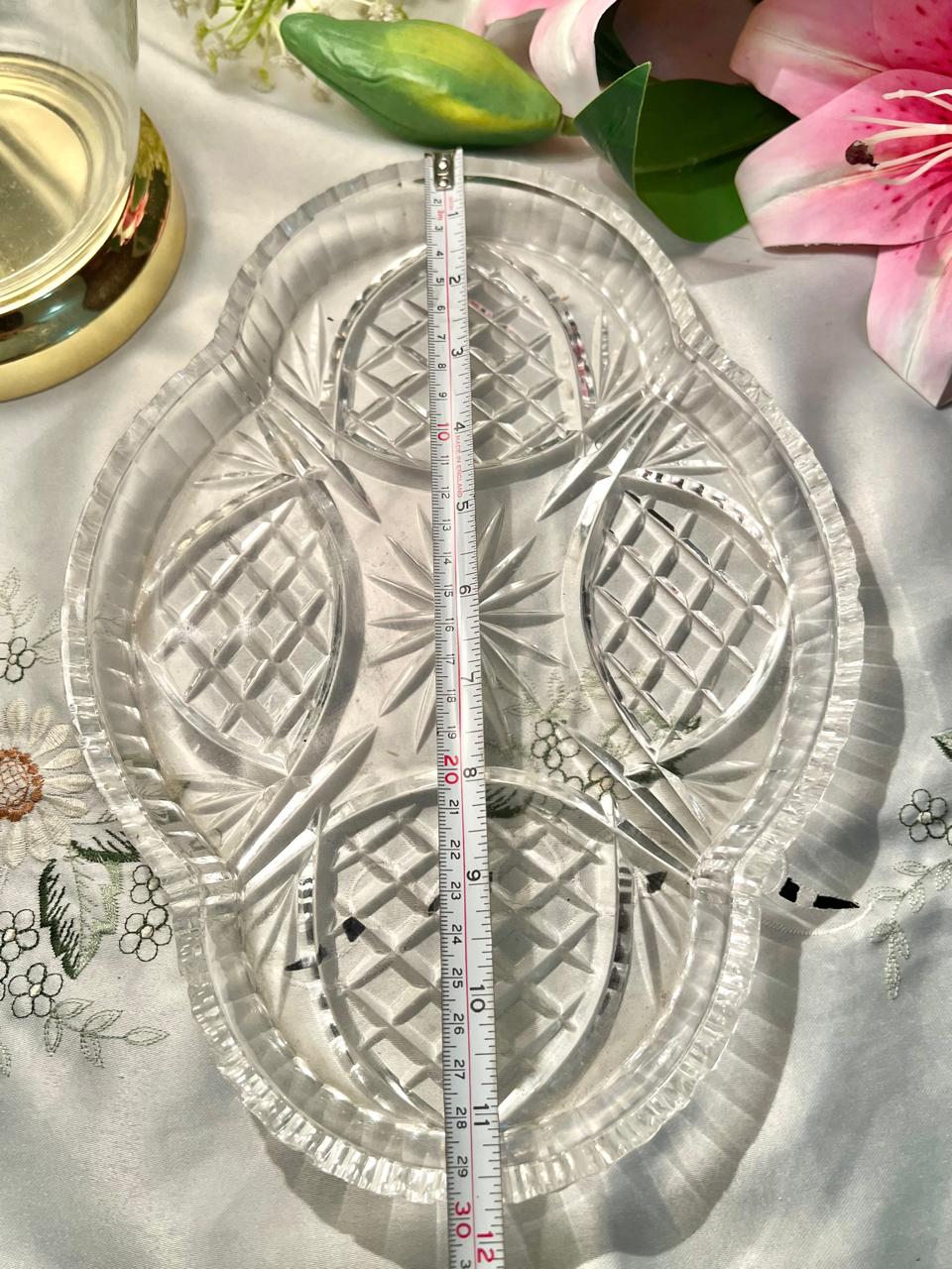 Vintage Clear Crystal 4-Section Large Serving Tray – 12 Inch