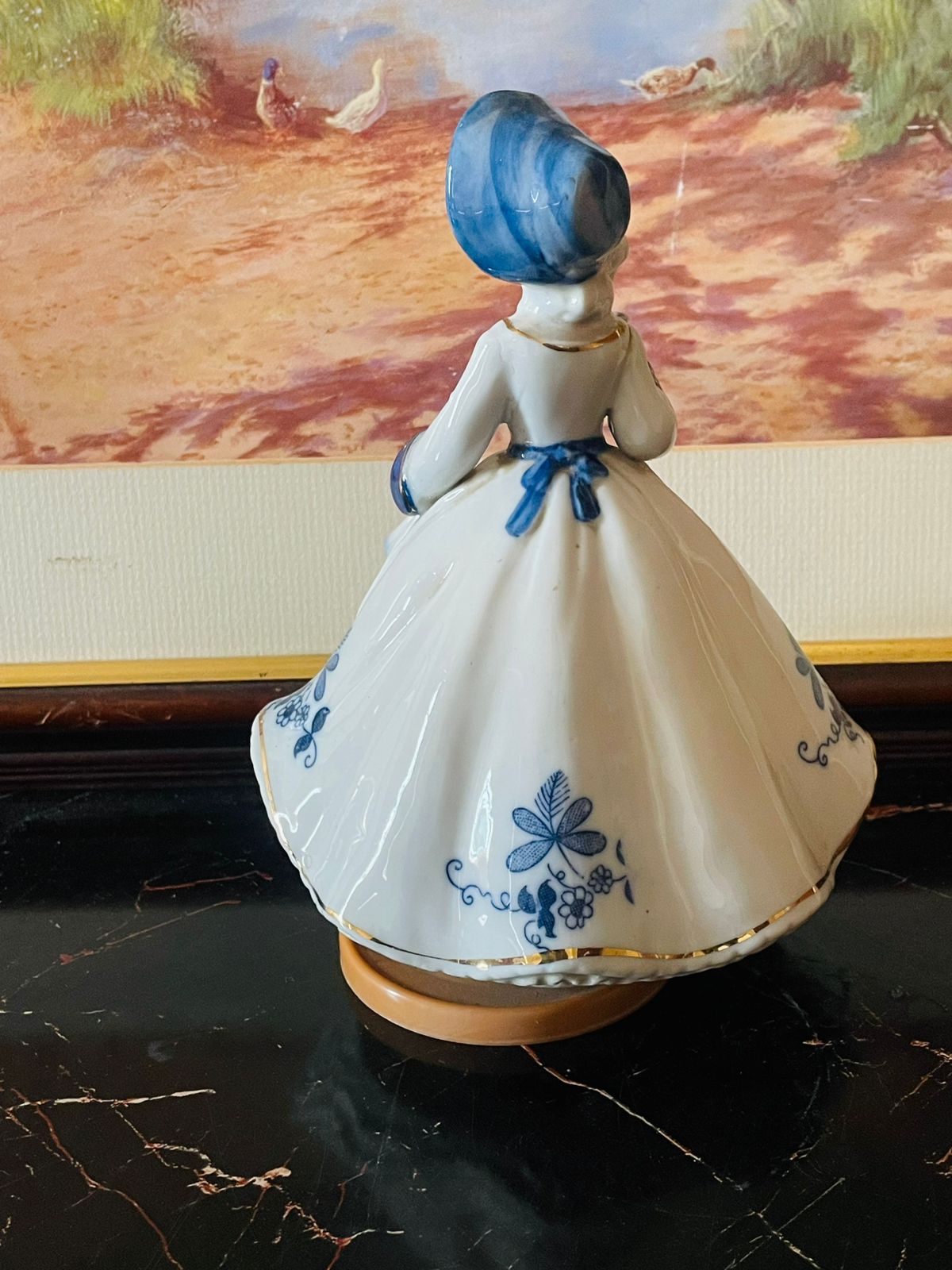 Musical Vintage Porcelain Music Figurine – Lady in Blue Dress, Blue pottery