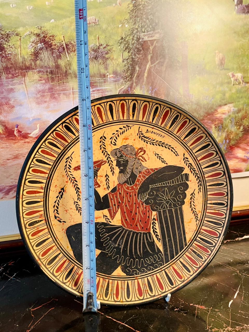 Set of 5 Greek Mythology Hand-Painted Pottery Set β Plate, Vases & Lidded trinket box, Home Decor