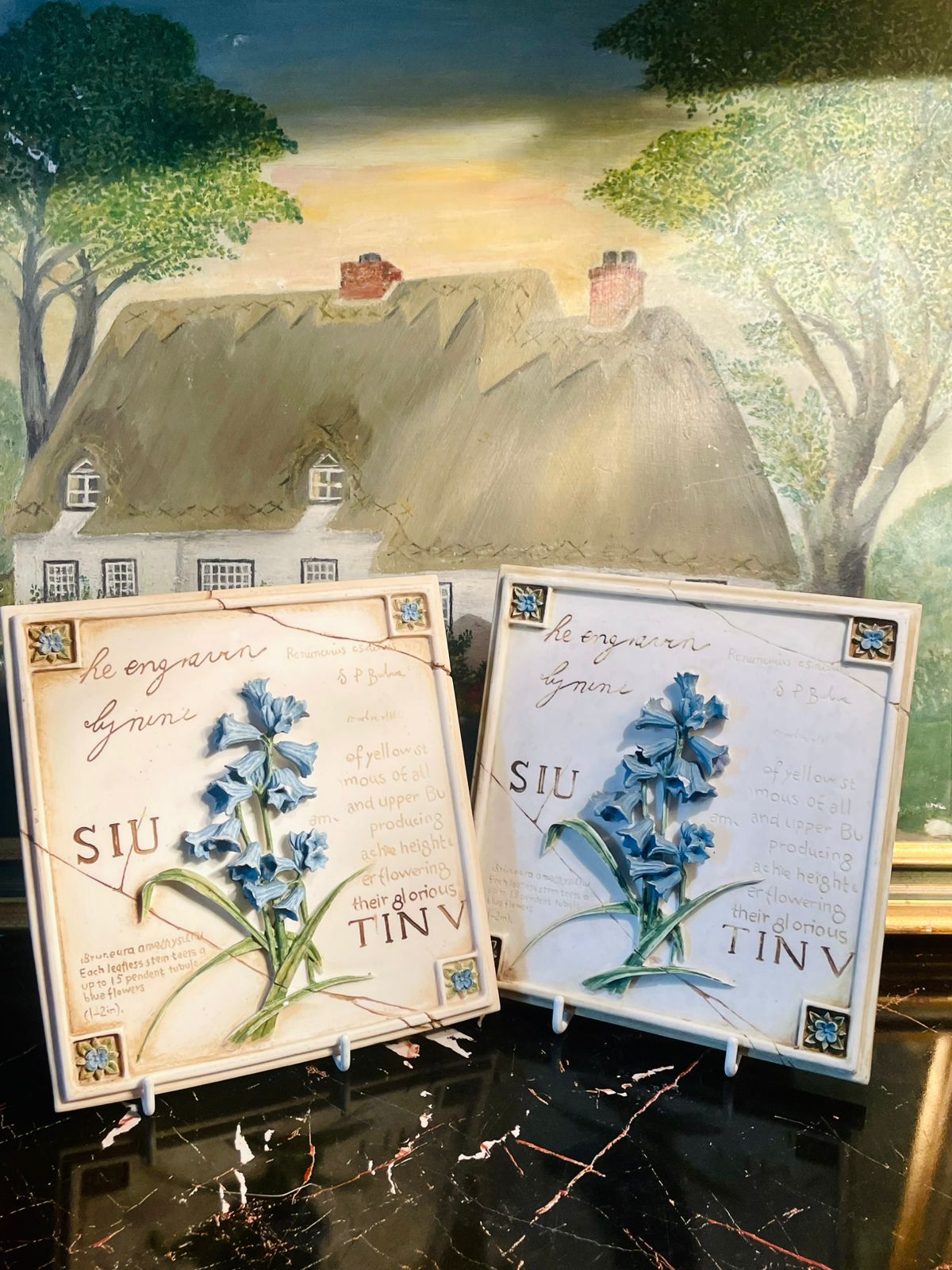 Marks & Spencer St Michael Handpainted Wall Plaque – Blue Flower Design (Vintage 1996) (18 cm)