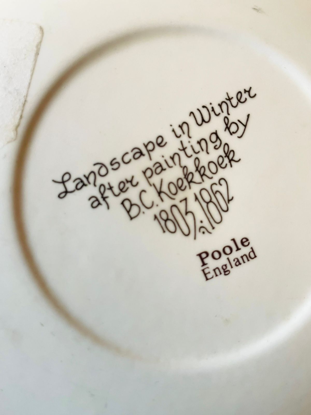 Vintage “Landscape in Winter” Plate by Poole England – After Painting by B.C. Koekkoek (1803–1862)