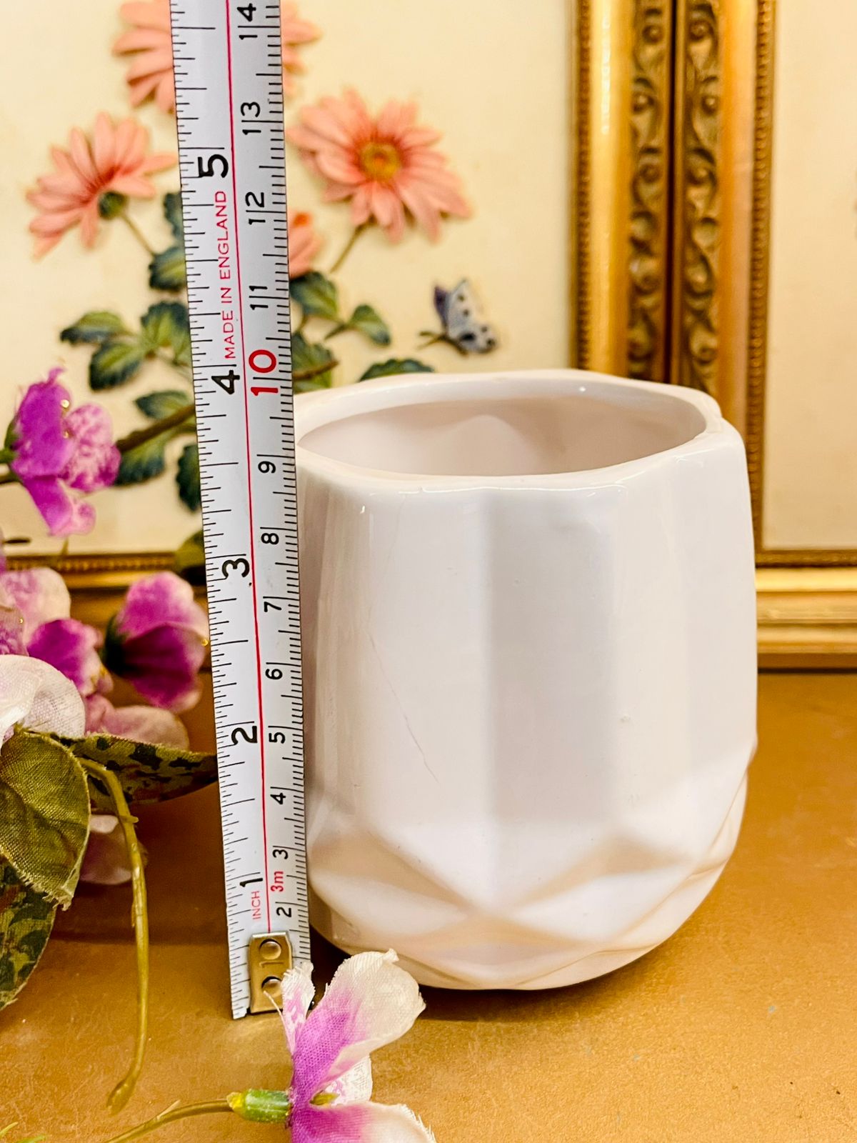 Minimal White Ceramic Planter Geometric Decor Pot