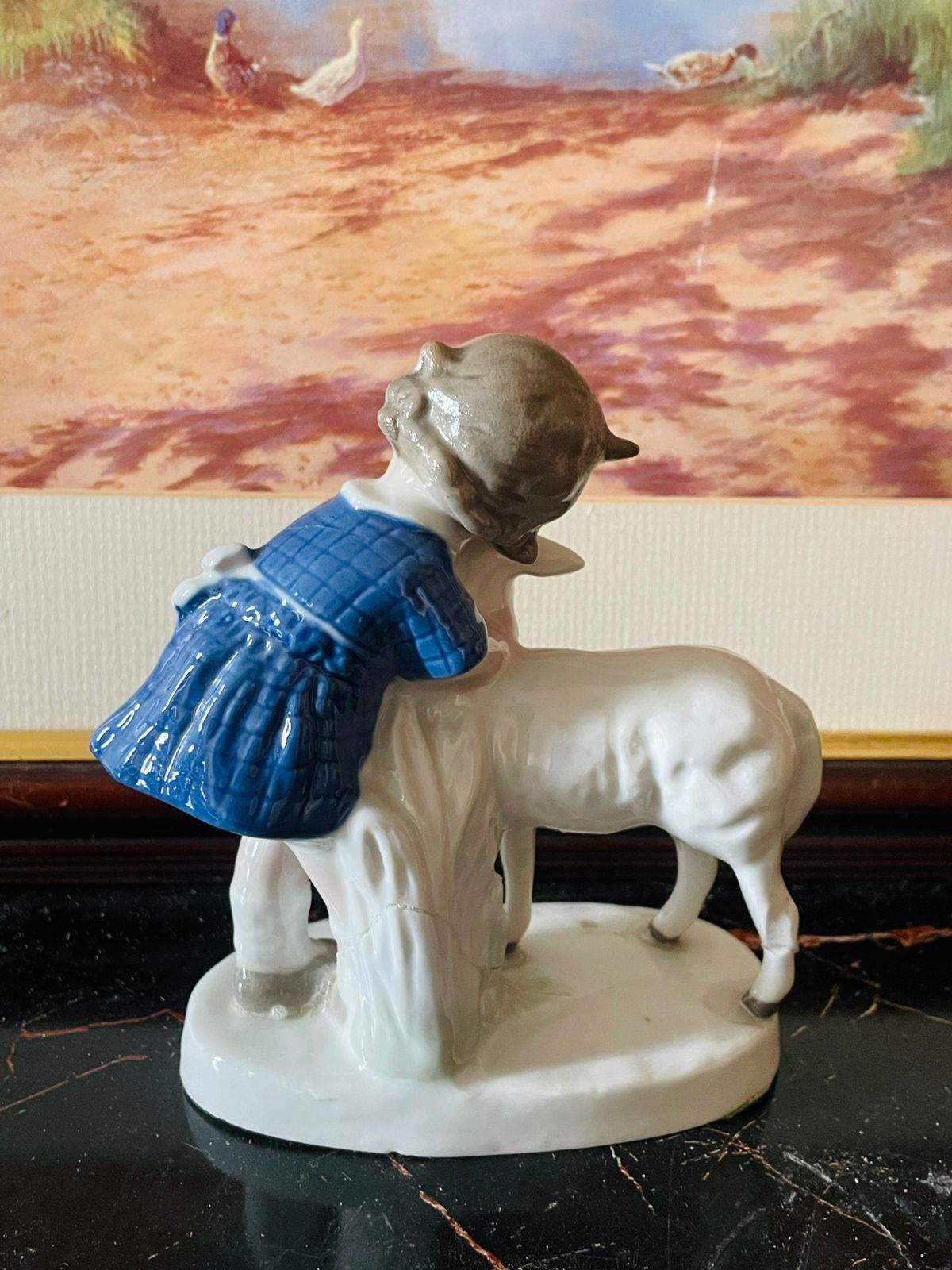 Vintage Porcelain Figurine – Girl Hugging Lamb (England), Home Decor