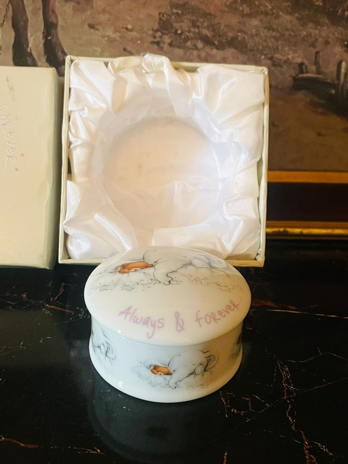 (Gift Piece) Porcelain Baby Tooth Box – “Always & Forever” Keepsake with Teddy Design