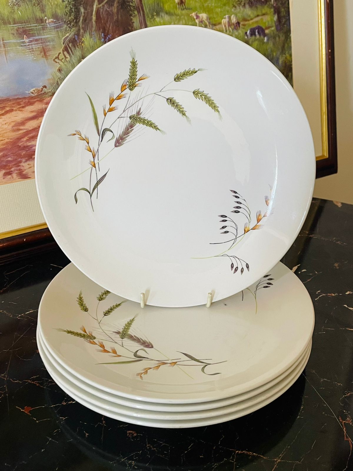 Set of 5 Ridgway Staffordshire “Canadiana” Vintage Dinner Plates – Wheat Sheaf Design (England, 1792 Heritage)
