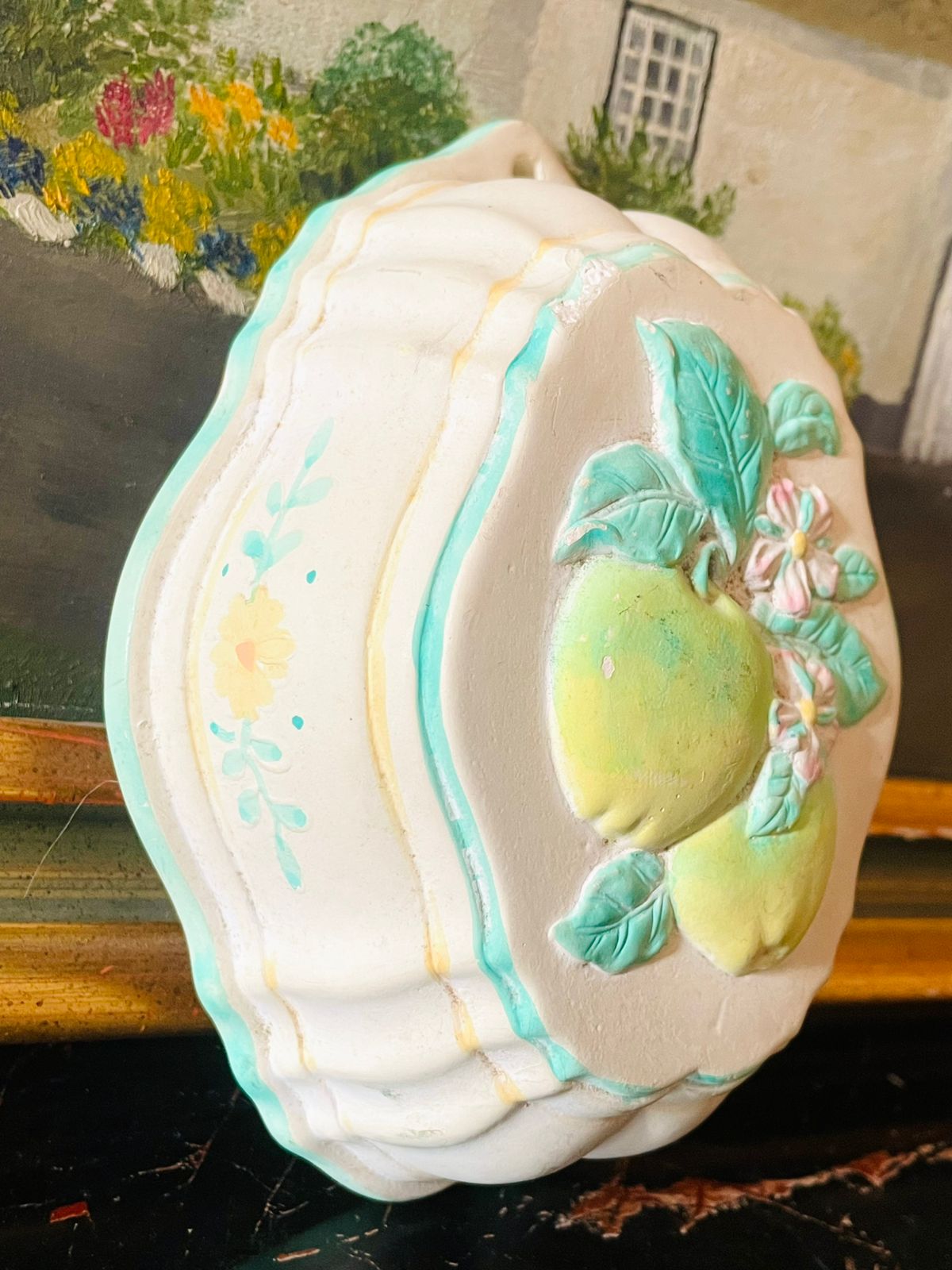 Vintage Handcrafted Lemon Relief Wall Plaque – Pastel English Cottage Style