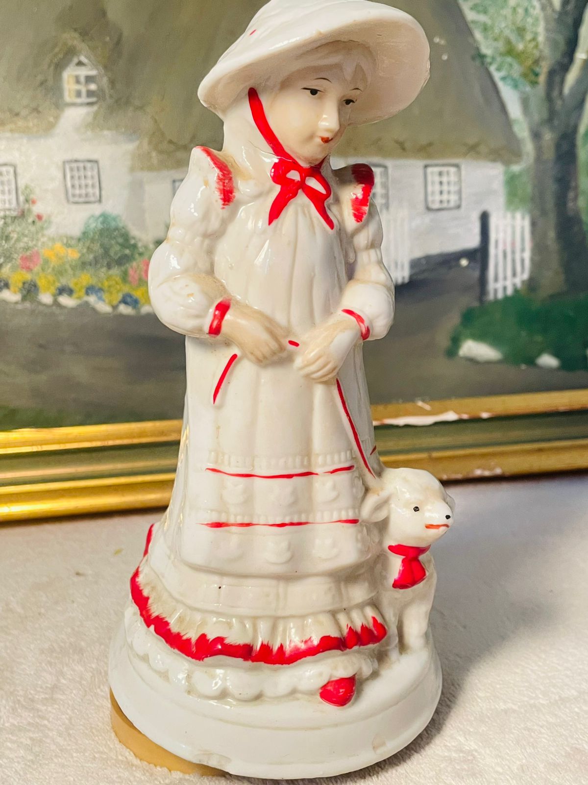Vintage Porcelain Musical Figurine – Shepherdess with Lamb –