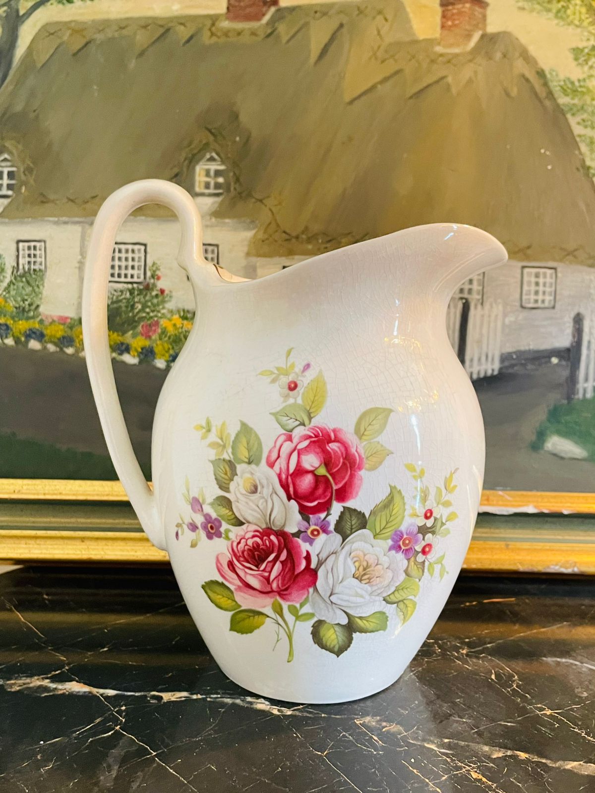 White Ceramic Flowery Jug Pitcher Vase – Glazed Decorative Home Décor