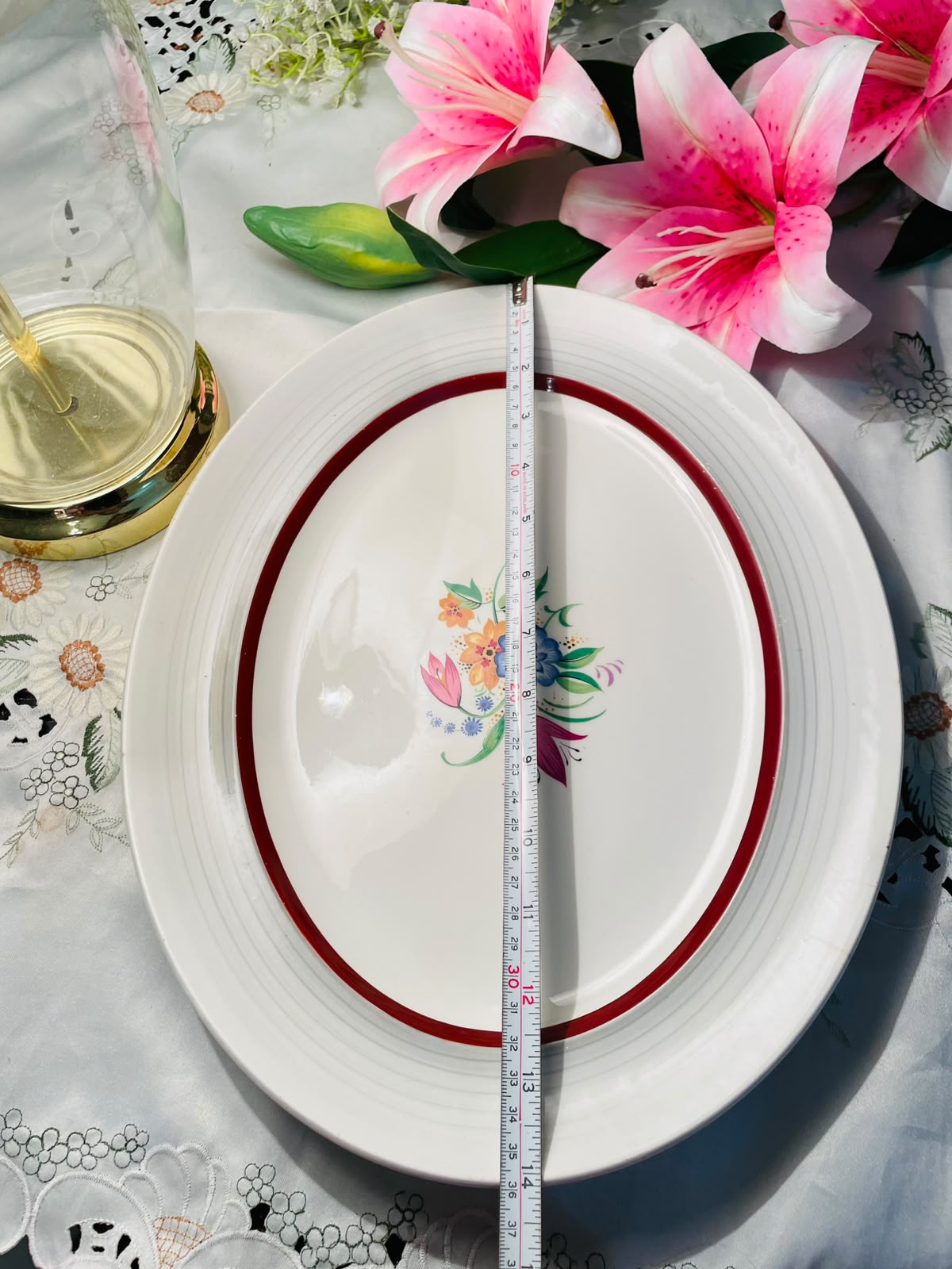Vintage Floral Oval Serving Platter – 14 Inch