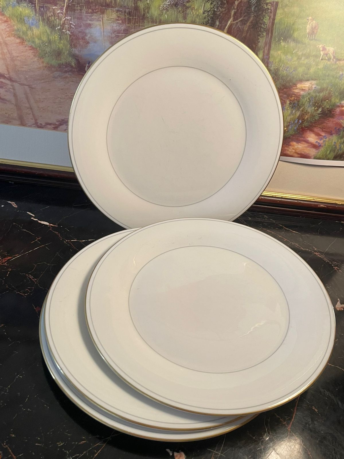 Set of 4 St. Michael Lumiere Fine China Dinner Plates – Gold Rim, England