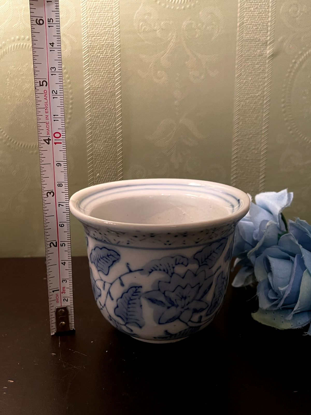 Blue & White Floral Ceramic Cachepot Planter Pot 3 Inch