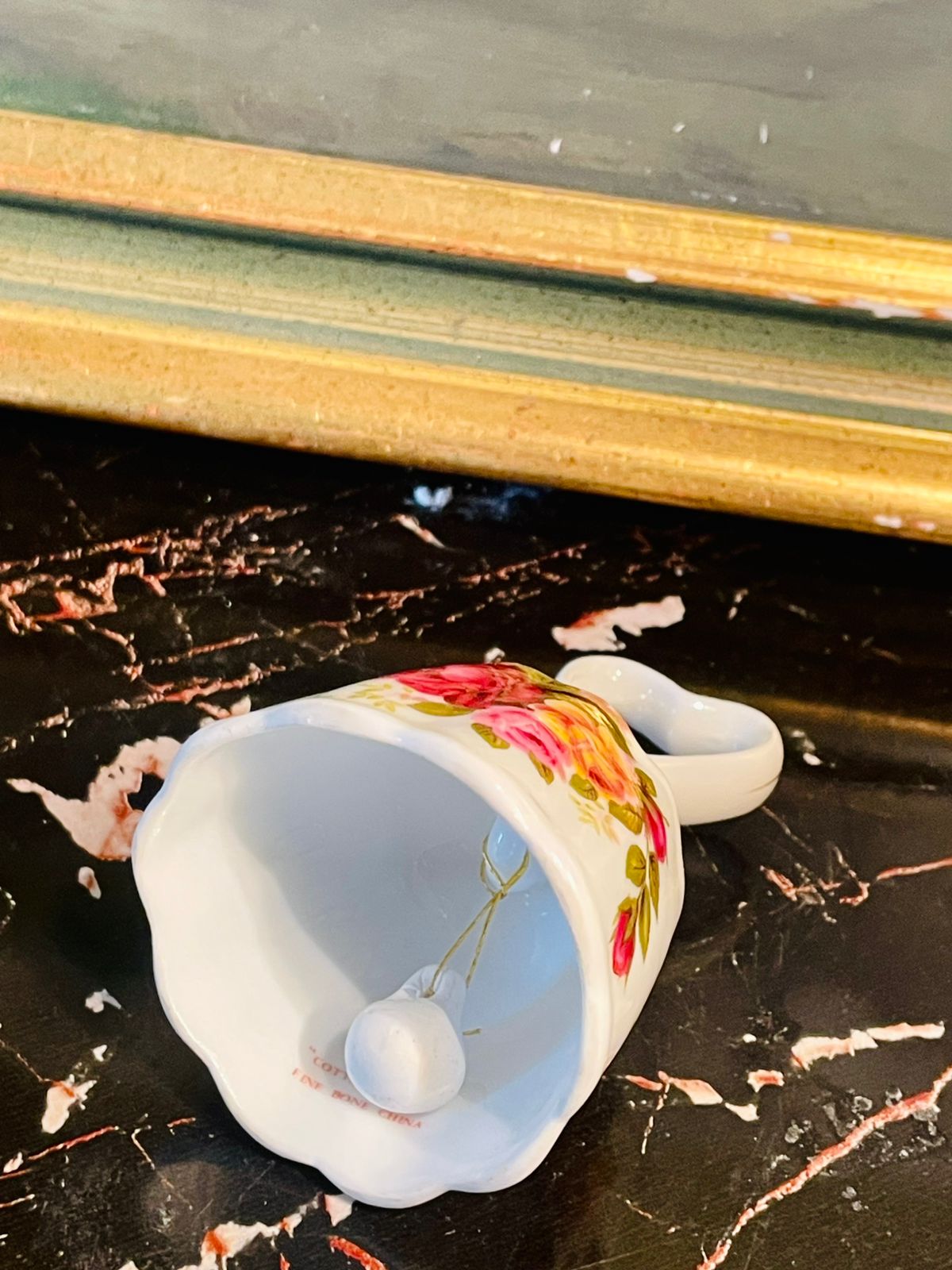Fine Bone China Heart Handle Bell – Vintage Rose Floral Design