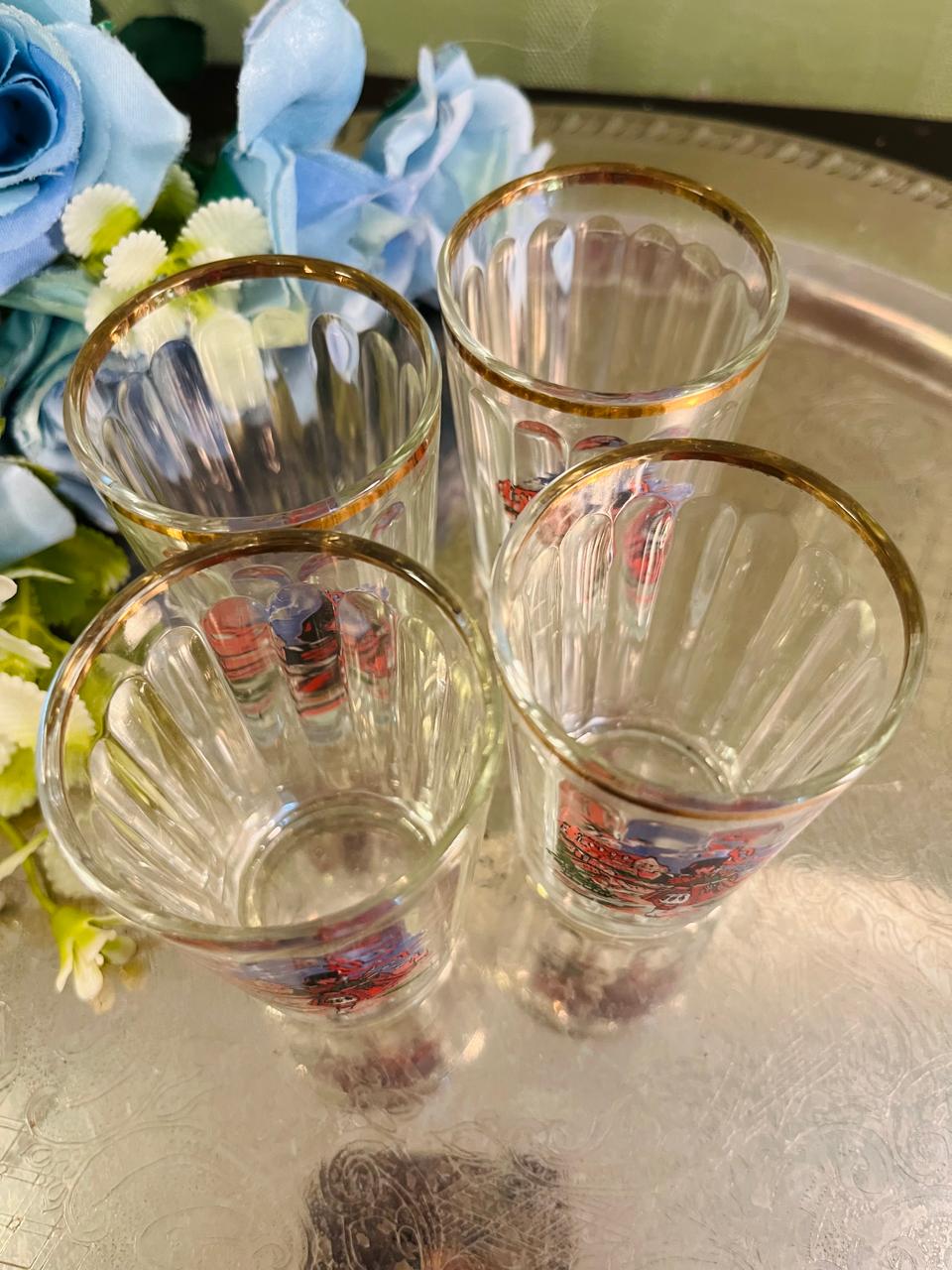 Vintage Scottish Piper Glasses Set of 4 – 9 cm Gold Rim
