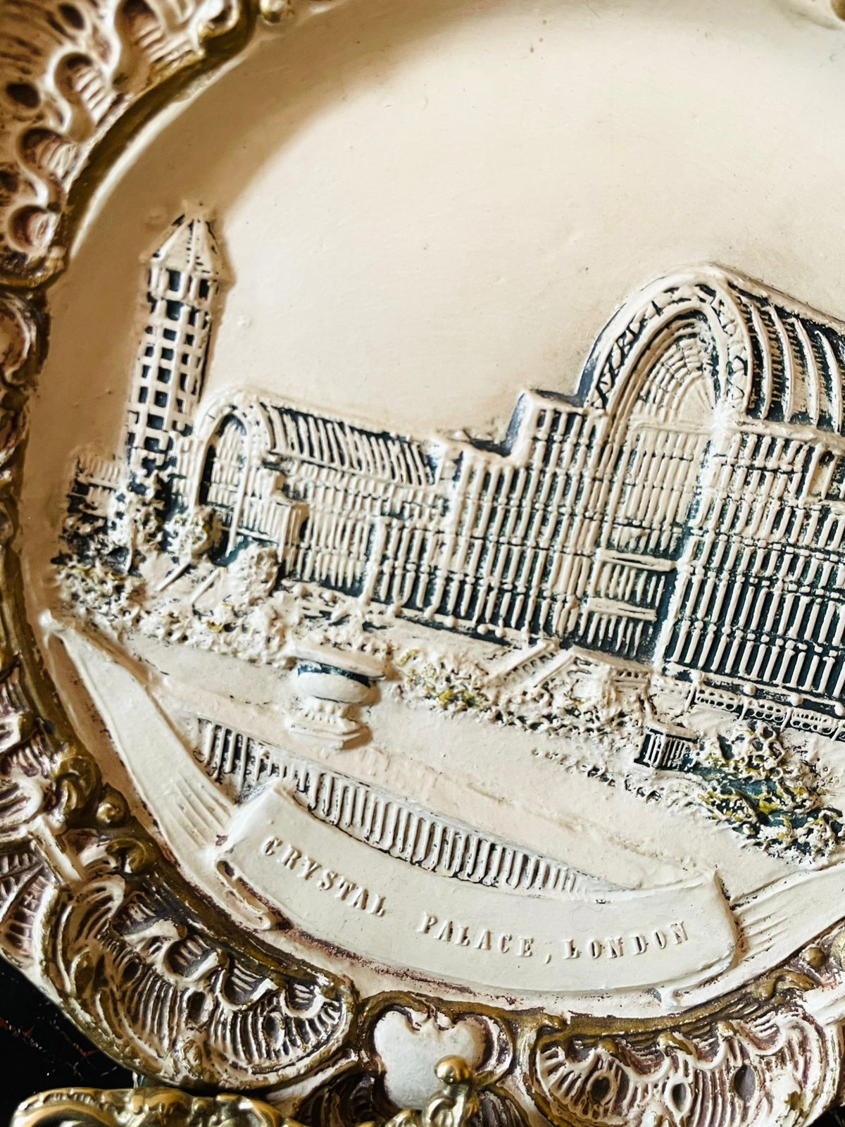 Antique Austrian Relief Plate – Crystal Palace, London Architectural Souvenir, Ceramic 7 inches