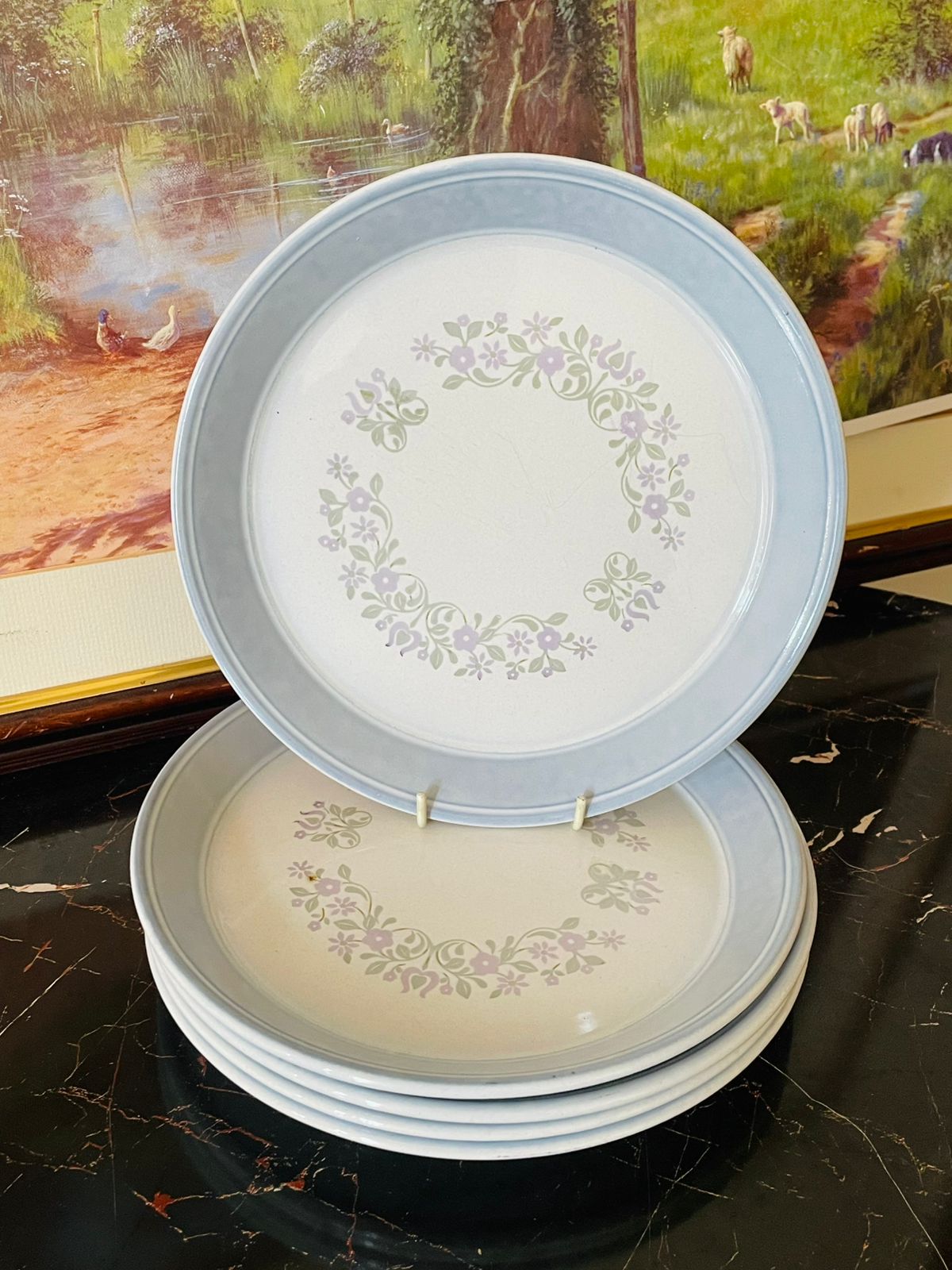 Set of 5 Vintage Kiln Craft Staffordshire Dinner Plates – Floral Wreath Design (England)