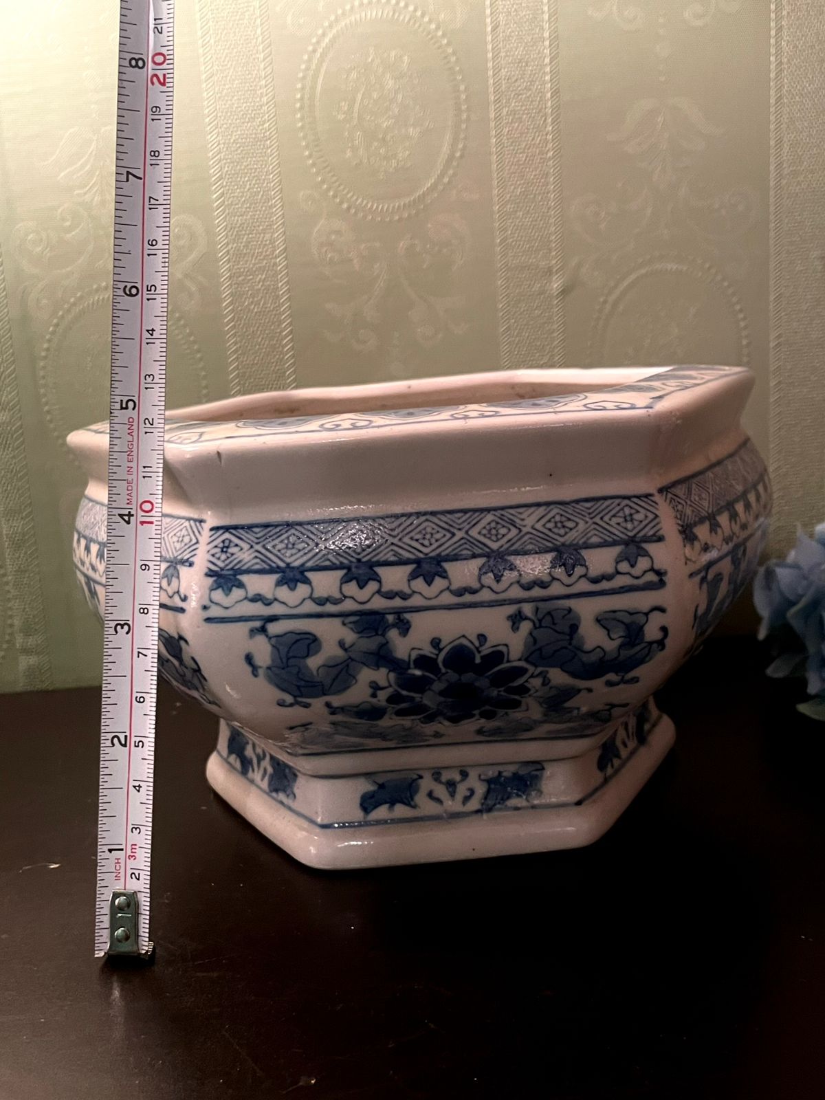 Blue White Ceramic Planter Cachepot Jardiniere 8 Inch