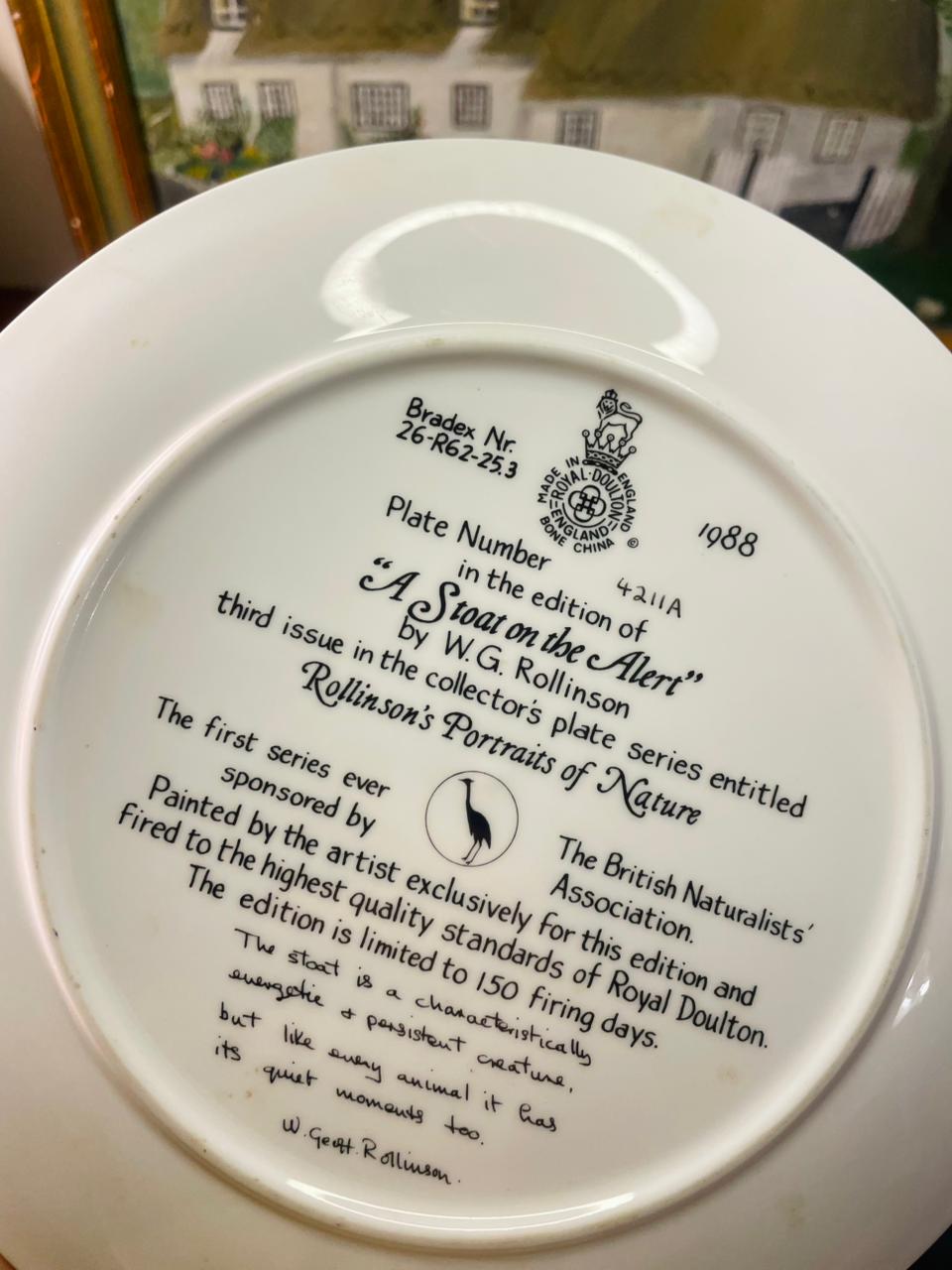 Royal Doulton “Stoat” Collector Plate – 8.5in Wildlife Decor