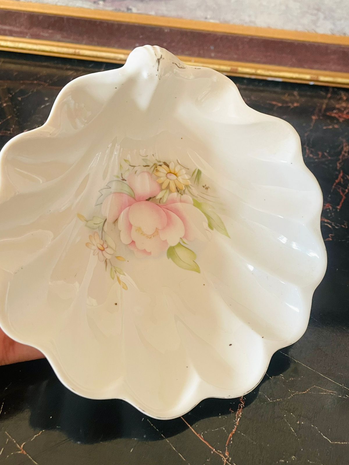 Vintage English Porcelain Bell & Shell Dish Set – Soft Pink Floral Design