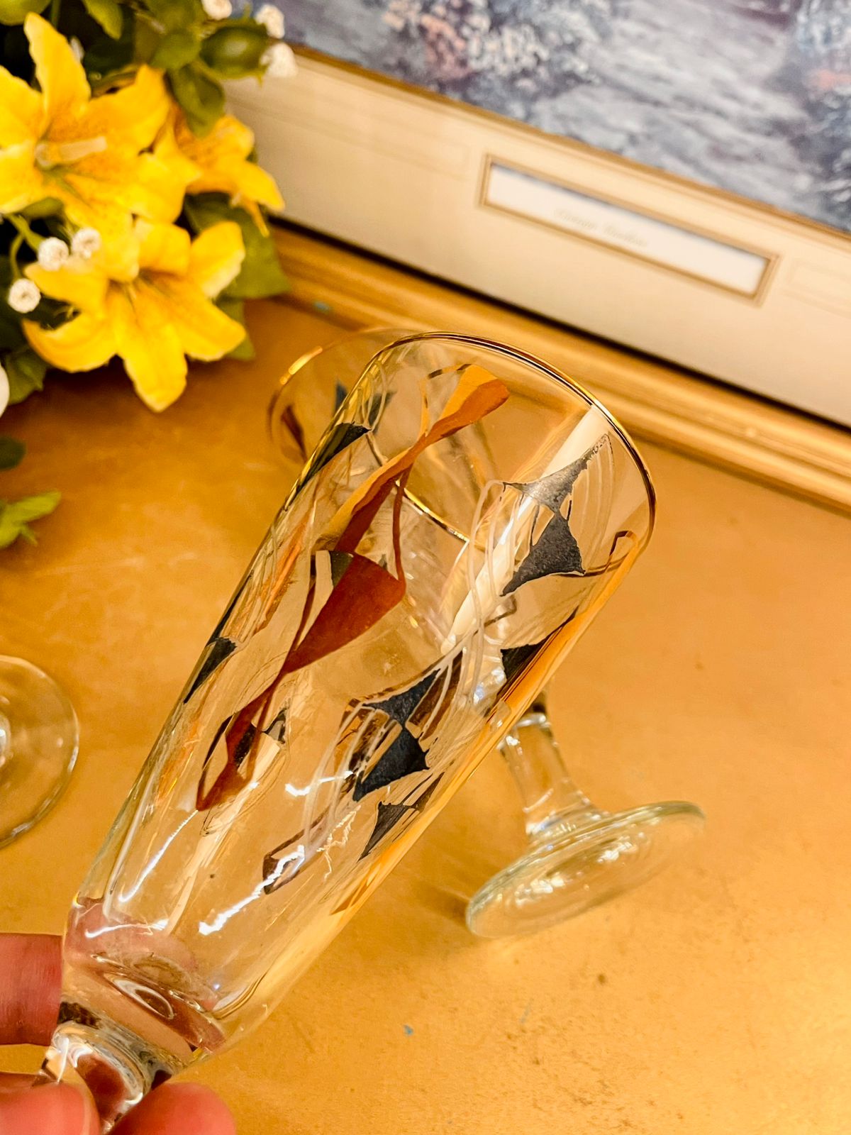 Set of 3 Vintage Gold and Black Cocktail Glasses – Mid Century Barware Glasses