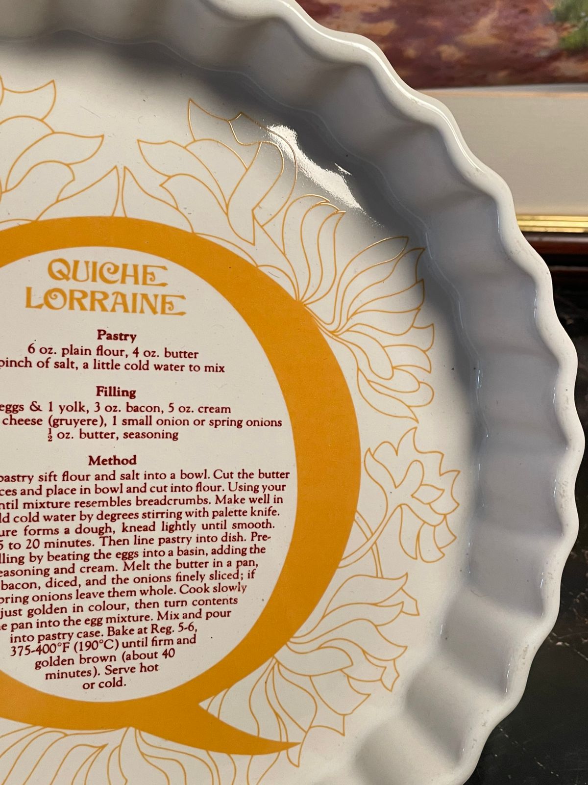 Vintage Quiche Lorraine Recipe Pie Dish – England
