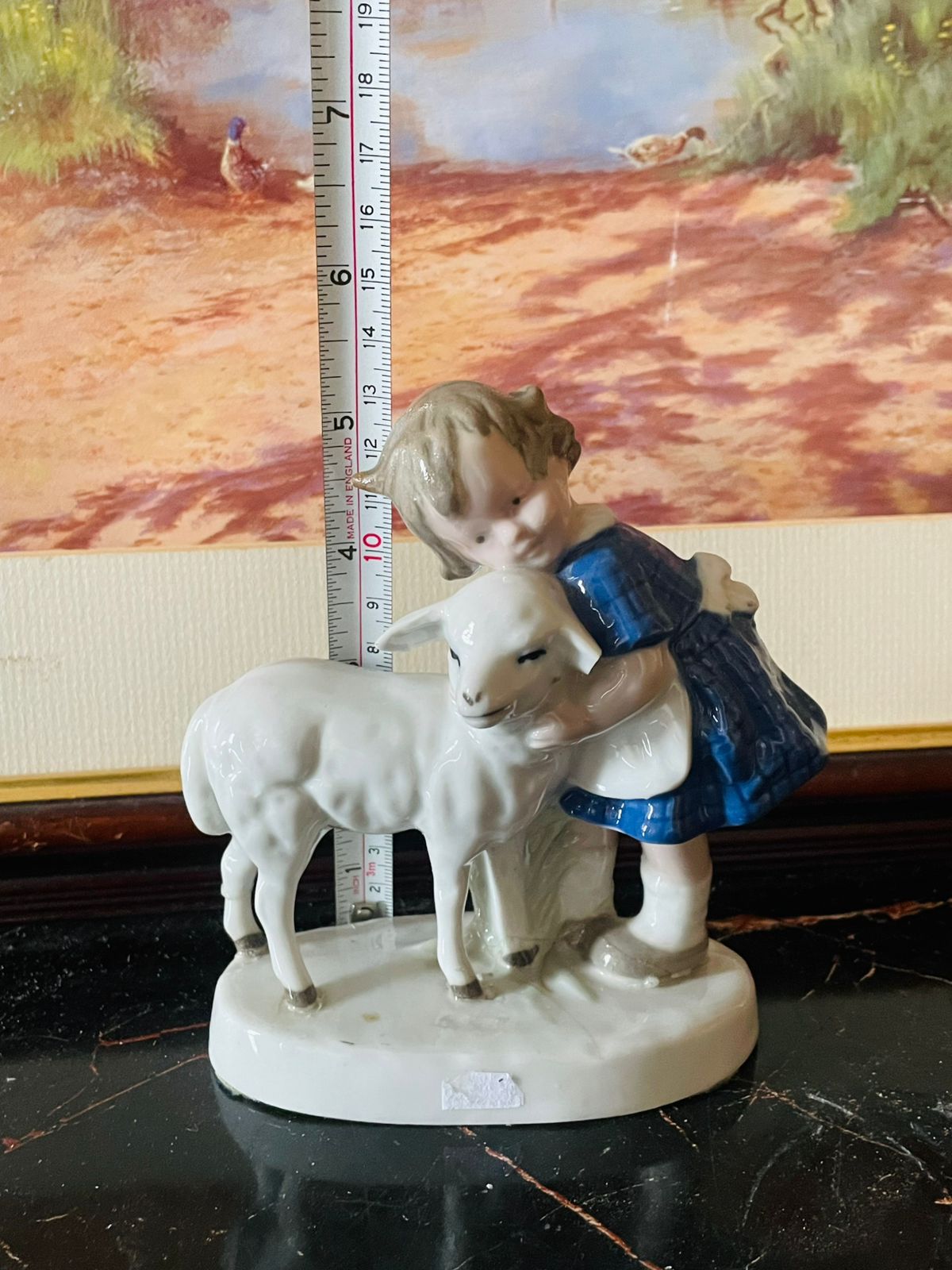 Vintage Porcelain Figurine – Girl Hugging Lamb (England), Home Decor