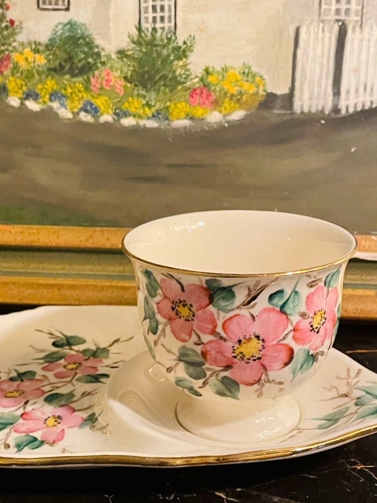 Royal Vale Vintage Footed Tea Cup and Plate – Floral Motif Bone China England