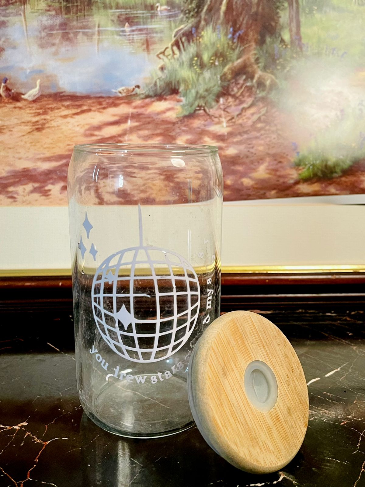 Storage Jar with Bamboo Lid – Airtight Kitchen Container (Printed Design)