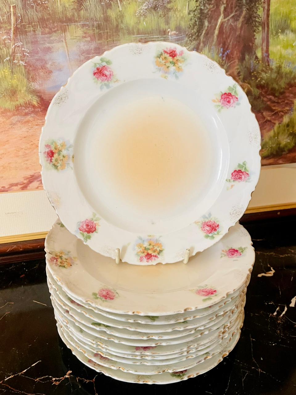Set of 10 , Vintage Floral Porcelain Quarter Plates Set – Elegant Rose Pattern (England)