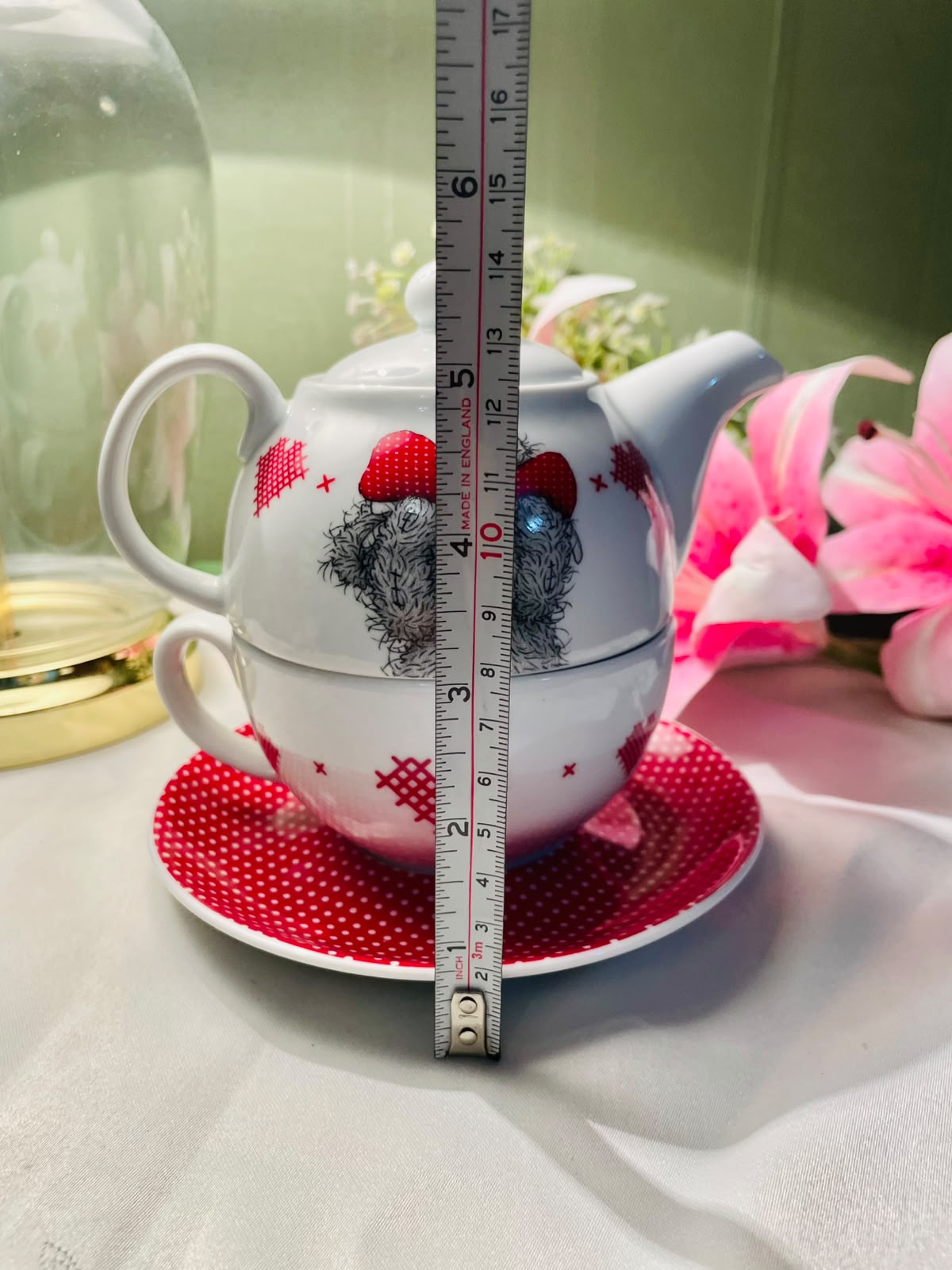 Me to You Tatty Teddy Tea for One Set – Carte Blanche Red Polka Dot Teapot Cup & Saucer