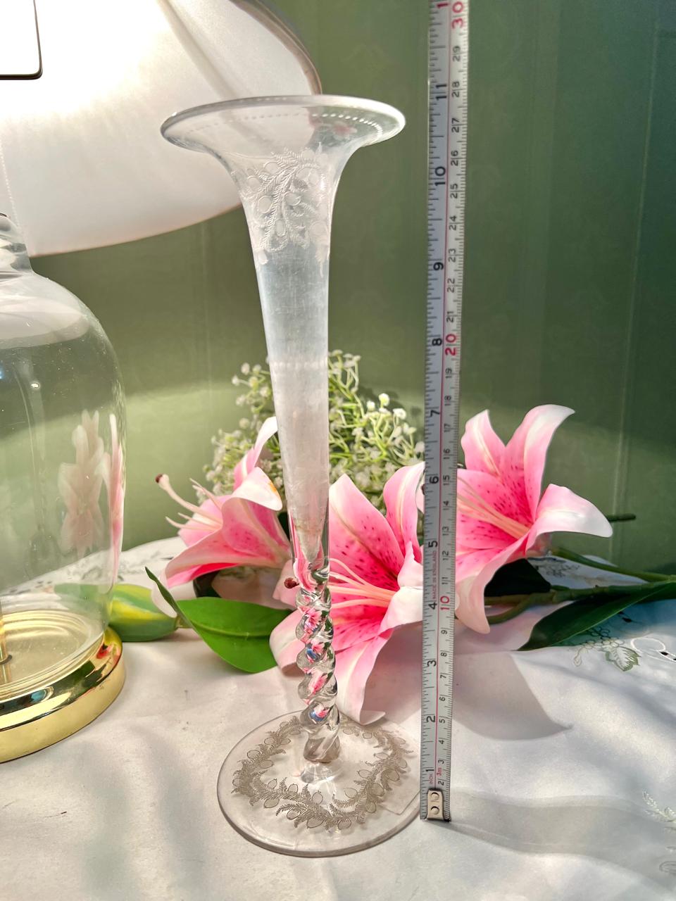 Etched Crystal Trumpet Vase 27 cm