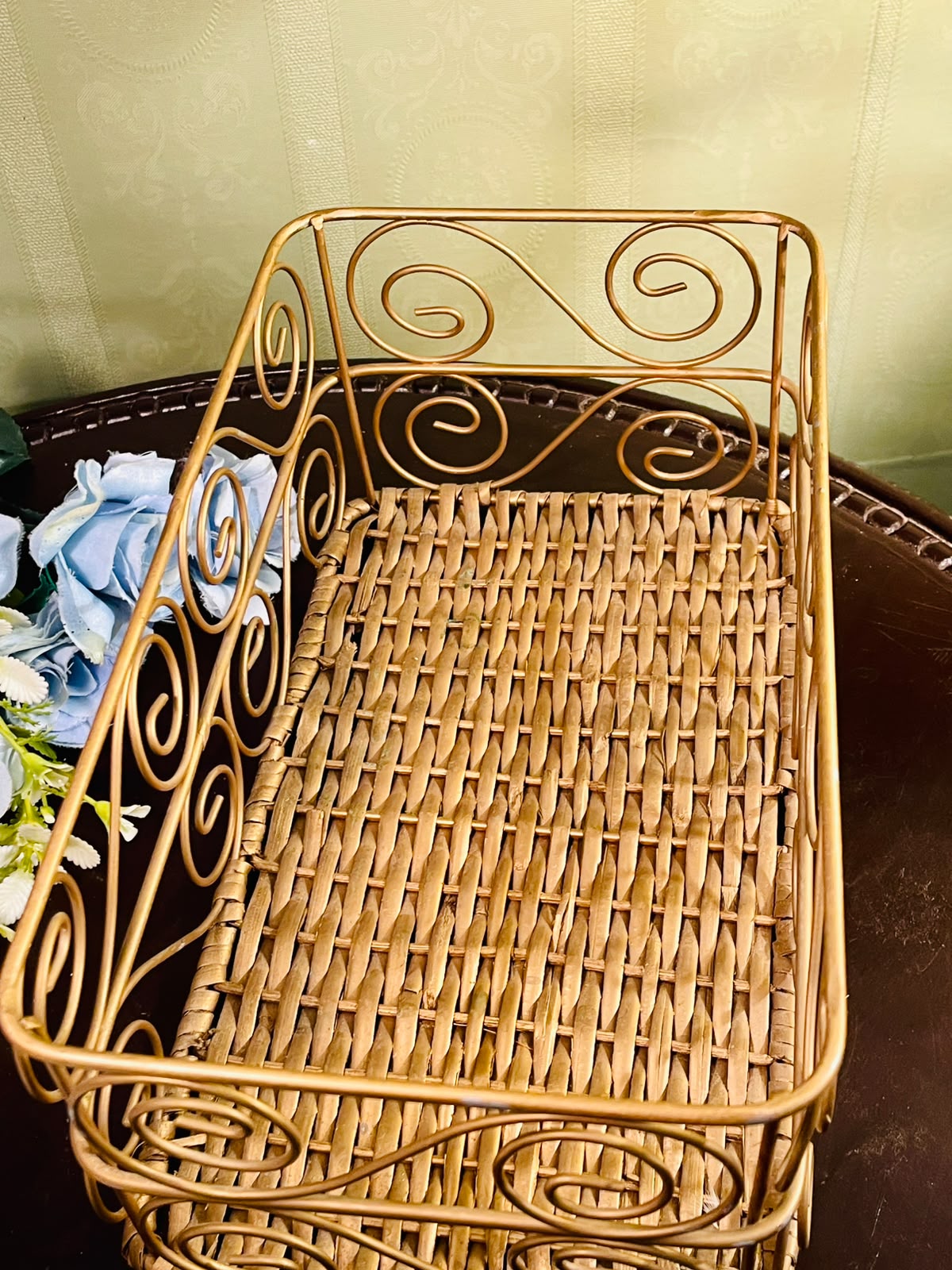Rectangular Metal & Wicker Storage Basket – Decorative Organizer Basket