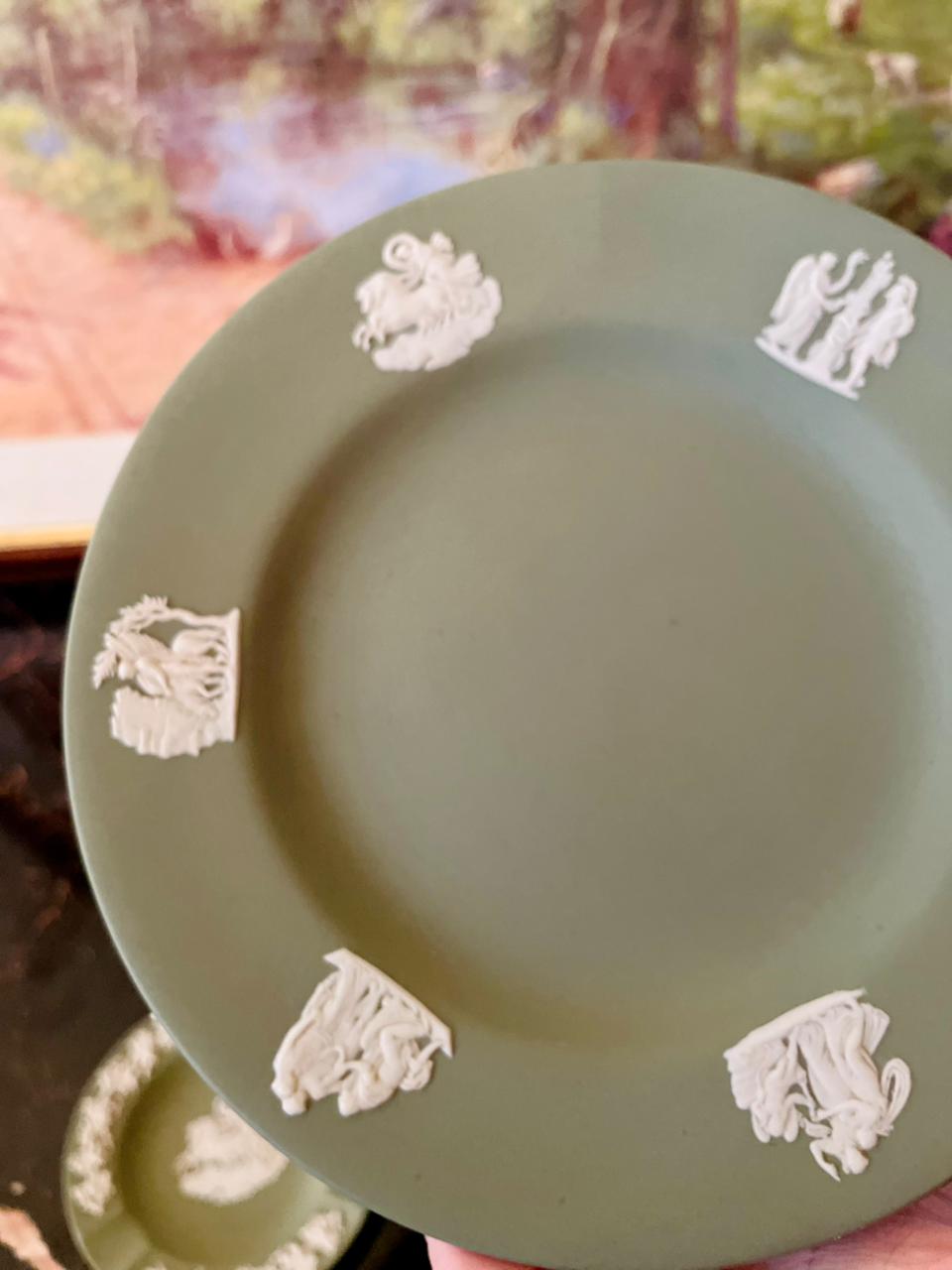 Vintage Wedgwood Jasperware Green Plate with White Relief 7 inches– England