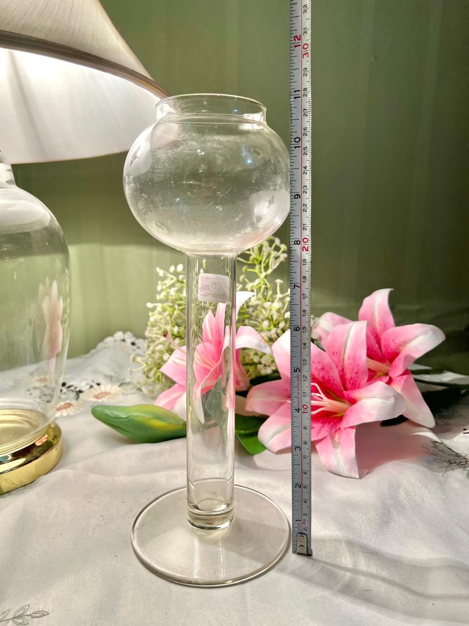 Tall Clear Crystal Pedestal Vase 10.5"