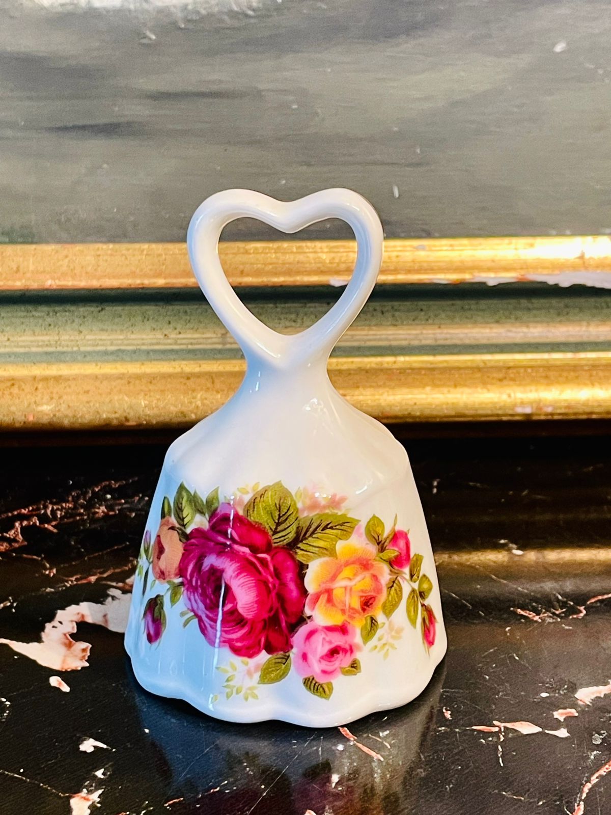 Fine Bone China Heart Handle Bell – Vintage Rose Floral Design