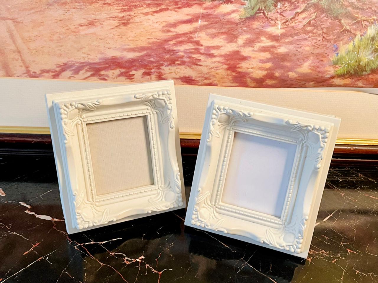 Set of 2 Vintage-Style Mini Photo Frame – White Ornate Design
