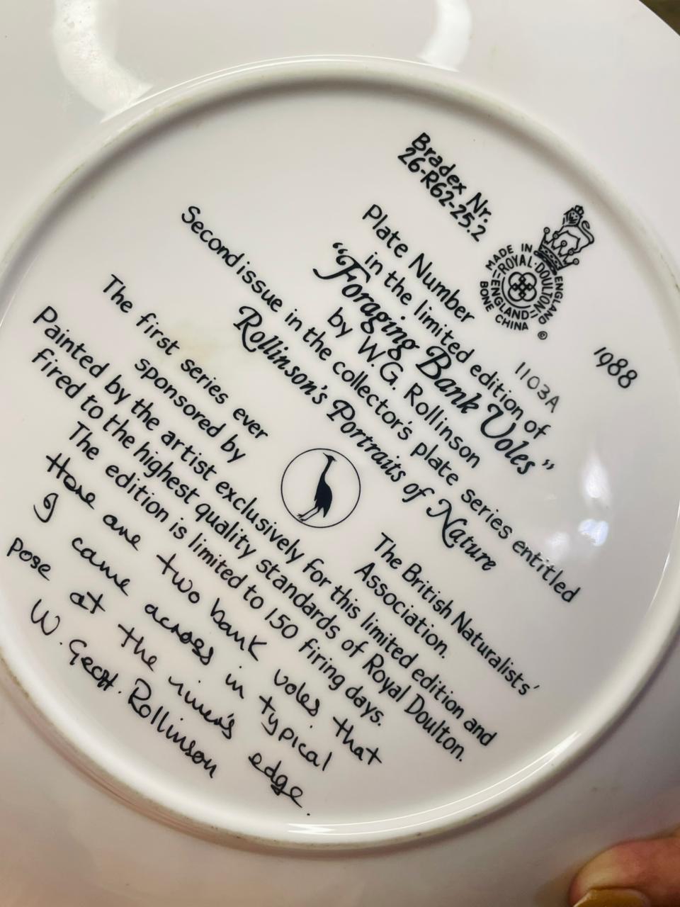 Royal Doulton “Foraging Bank Voles” Collector Plate – 8.5in Wildlife Decor