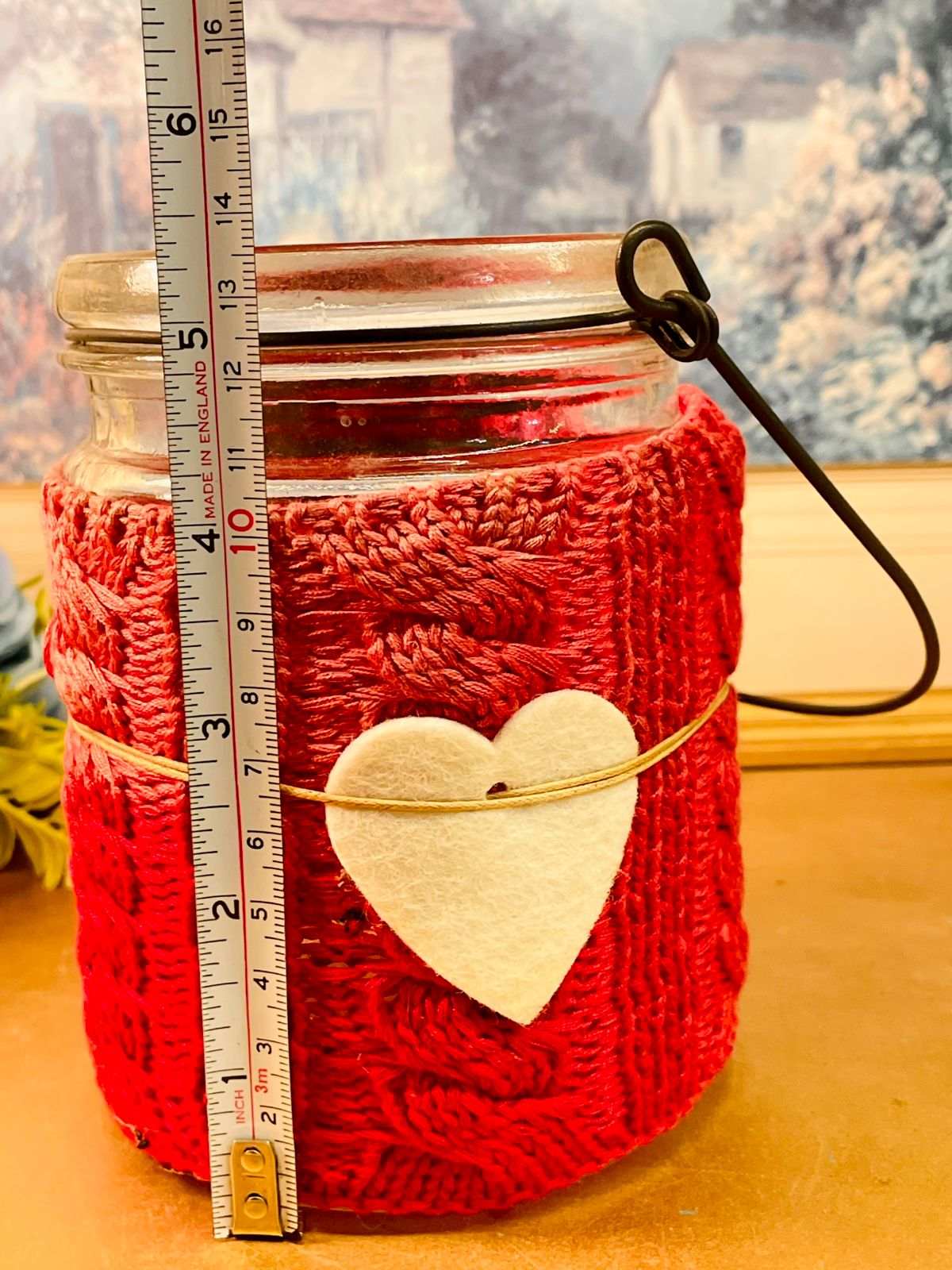 Cozy Knit Glass Jar Candle Holder Hanging Lantern
