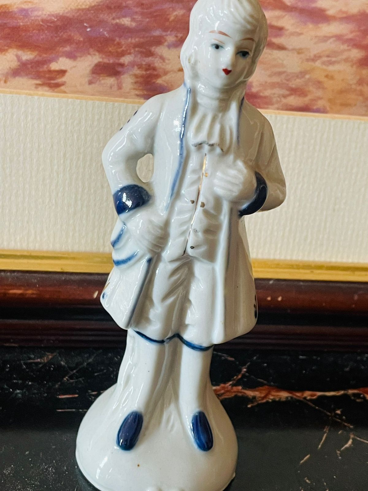 Antique German Porcelain Blue & White Man Figurine Blue Pottery Home Decor