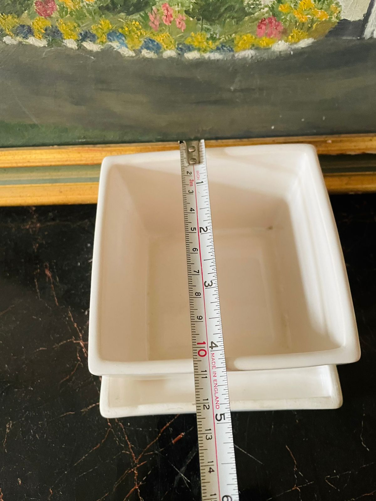 Square White Ceramic Planter with Tray – Minimalist Indoor Plant Pot | Made in England