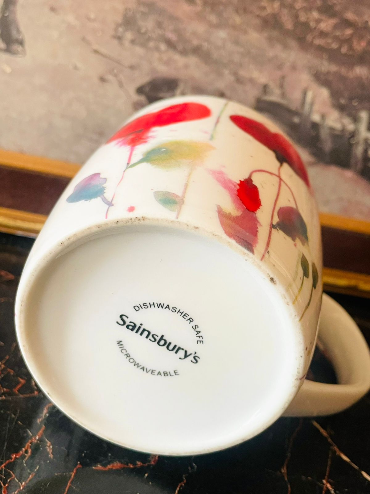 Sainsbury’s Watercolour Hearts Mug – Red Poppy Art Design